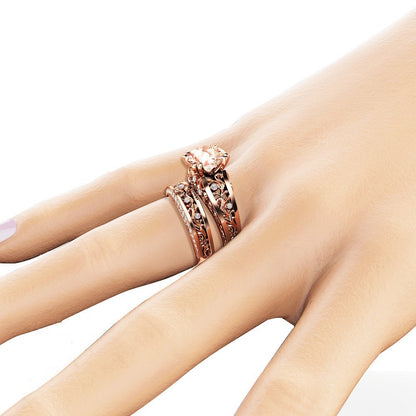 14K Rose Gold Plated Champagne Gemstone Engagement Ring