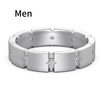 S925 Sterling Silver Men And Women Couple Rings Personality Fashion Round Zirconium Gang Drill Slim Ring Simple All-match